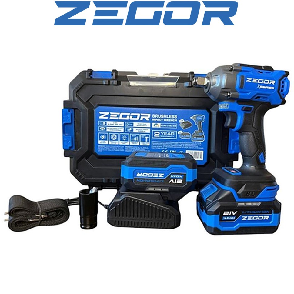 Гайковерт акумуляторний Zegor SDAX-21BL-500 2*(21В, 4Ач) у кейсі